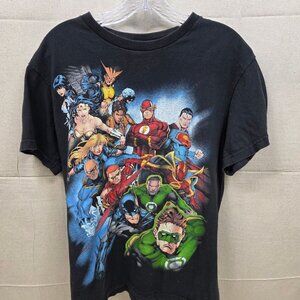 Justice League T-Shirt Mens M Black DC Comics Superhero Graphic Tee 100% Cotton